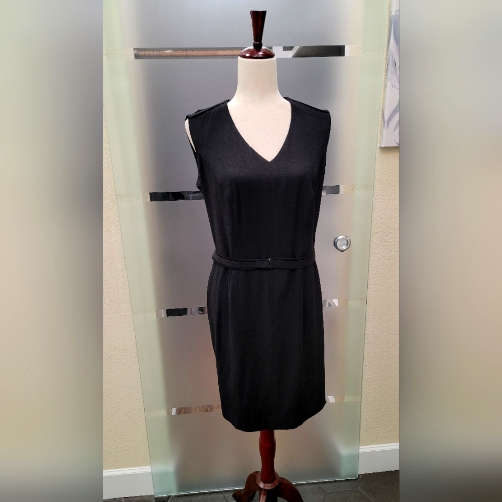 HUGO BOSS Deslia Textured Black Sleeveless Dress with Matching Belt sz 12